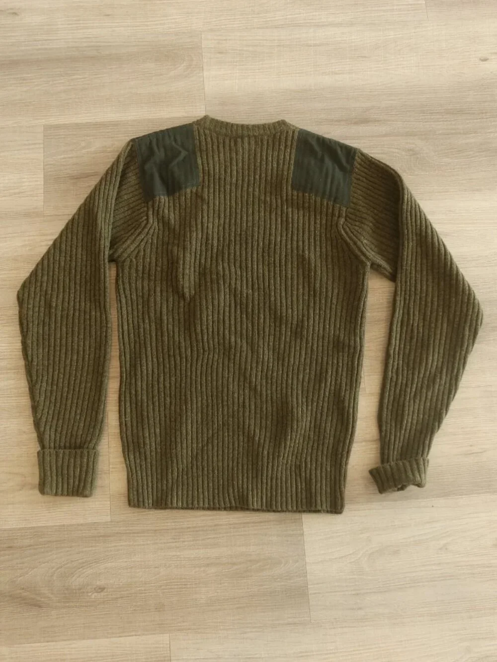 LL Bean Commando Sweater merino wool elbow patch outdoor M layer ribbed military